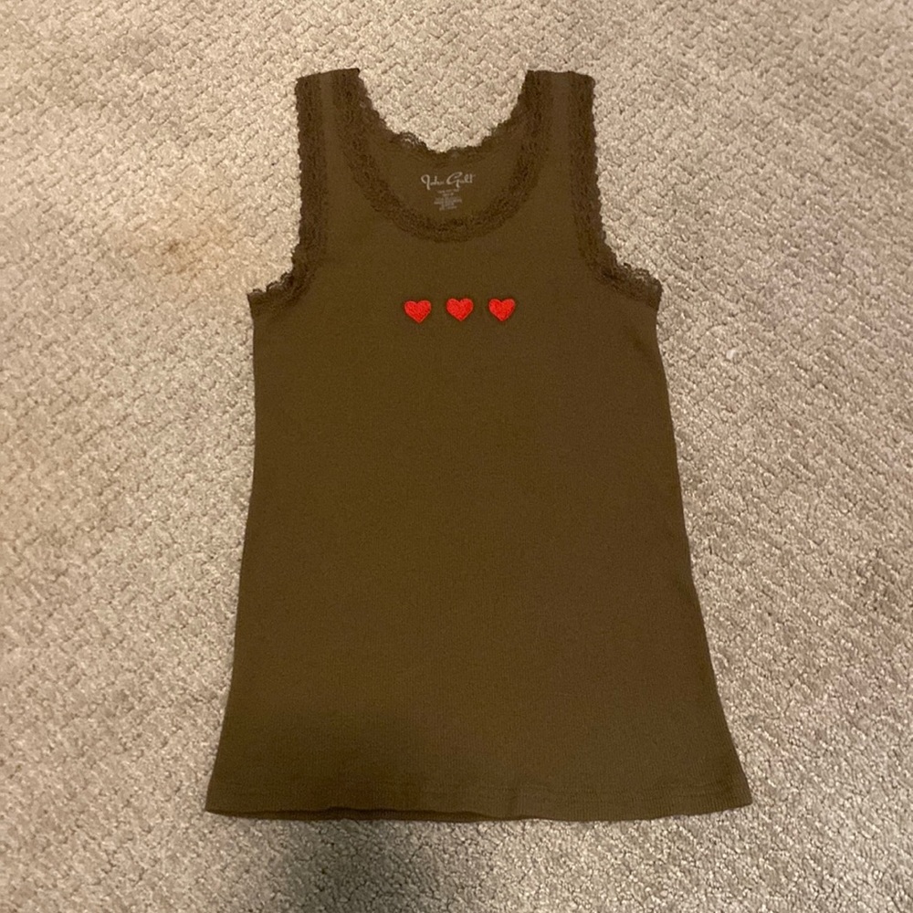 brandy melville brown tank top with lace lining and heart designs
